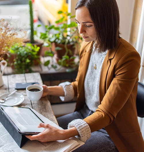 Office woman reading