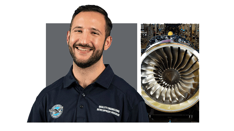 A man in a blue shirt